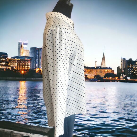 Laundry by Shelli Segal White Blouse with Navy Polka Dots, Size Small - Picture 2 of 12